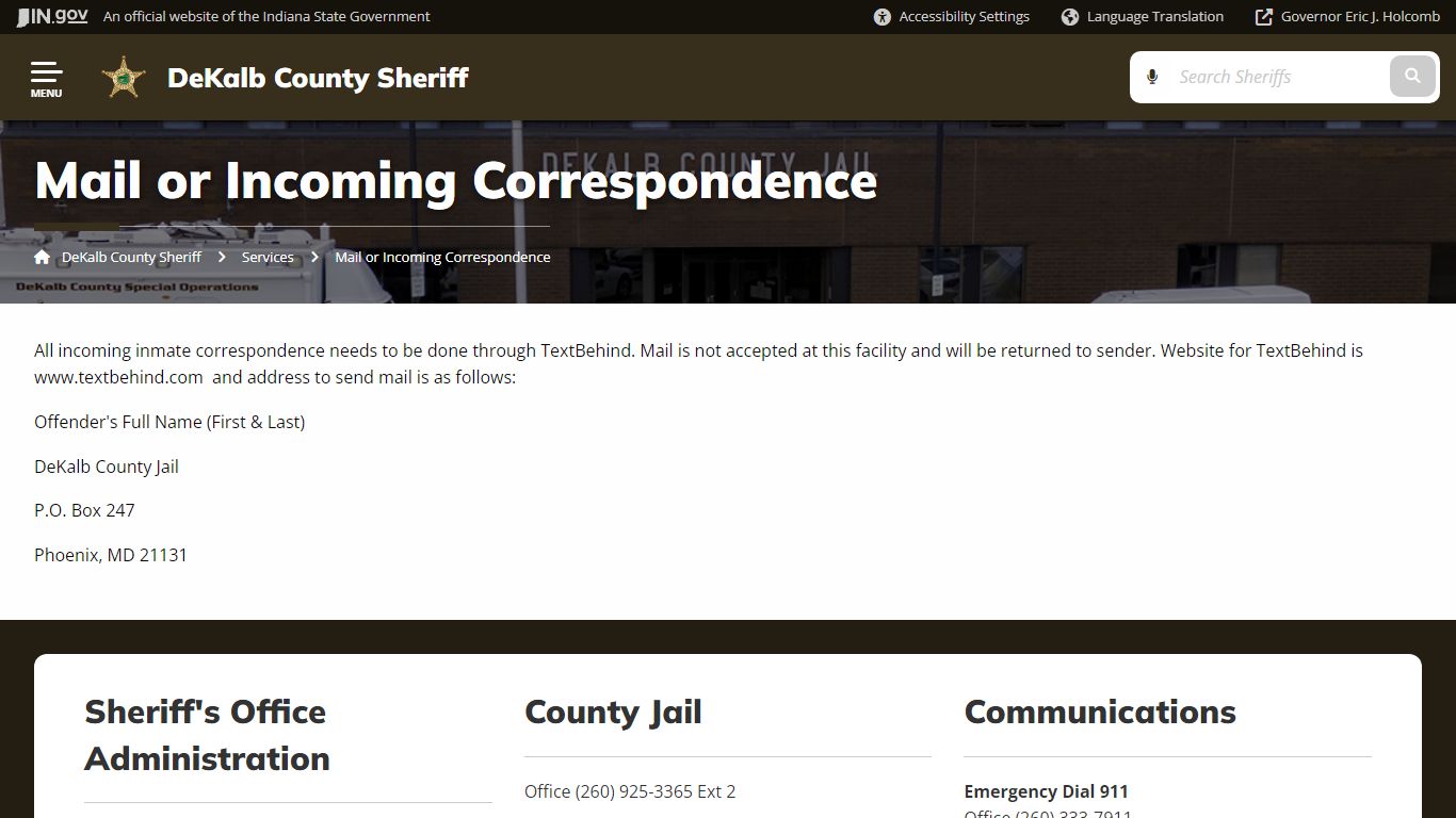 DeKalb County Sheriff: Mail or Incoming Correspondence